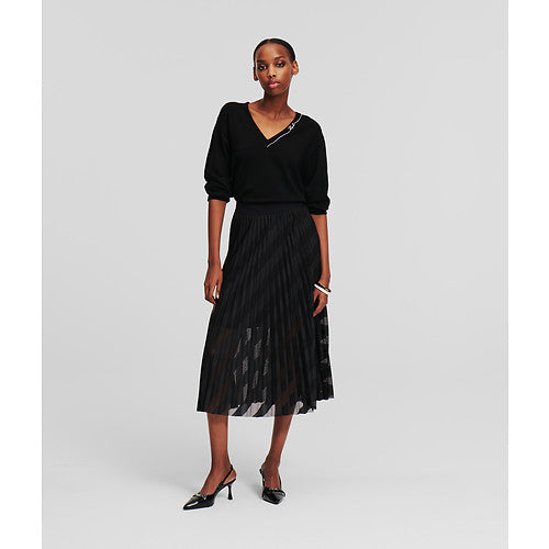 DIAGONAL MESH PLEATED SKIRT