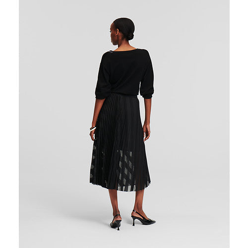 DIAGONAL MESH PLEATED SKIRT