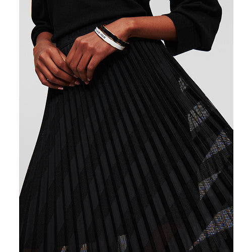 DIAGONAL MESH PLEATED SKIRT