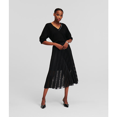 DIAGONAL MESH PLEATED SKIRT