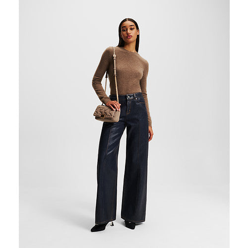 COATED WIDE LEG DENIM PANTS