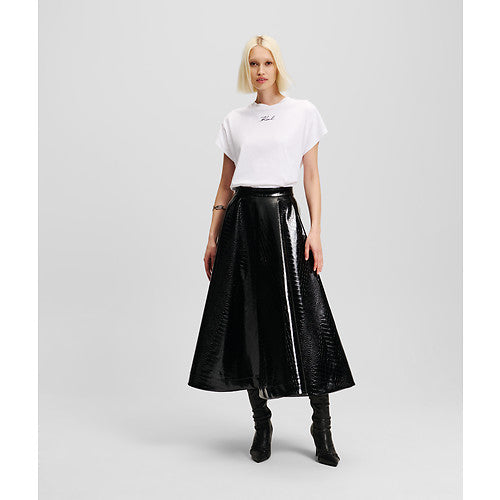 FAUX LEATHER CROC A LINE SKIRT