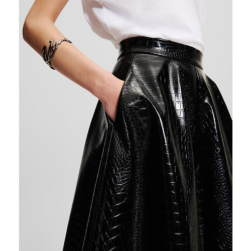 FAUX LEATHER CROC A LINE SKIRT