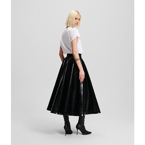 FAUX LEATHER CROC A LINE SKIRT