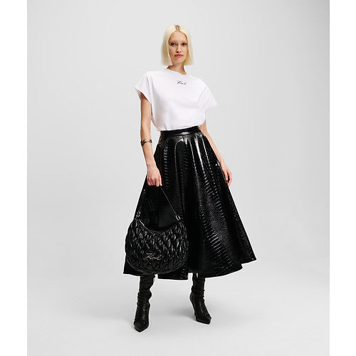 FAUX LEATHER CROC A LINE SKIRT