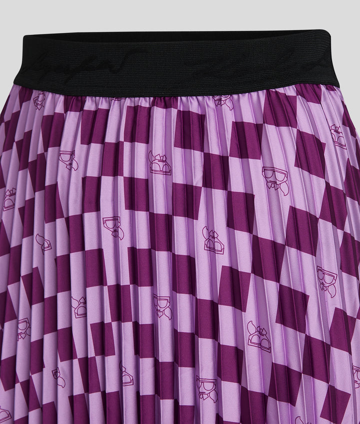 CHECK AOP SATIN PLEATED SKIRT