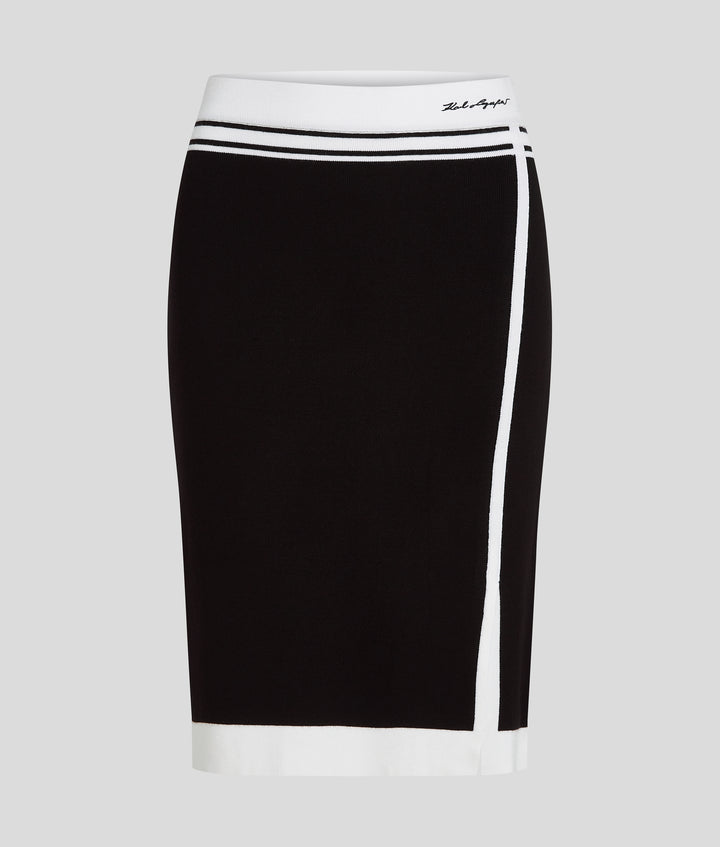 CTRST PENCIL SKIRT W/SLIT KNIT