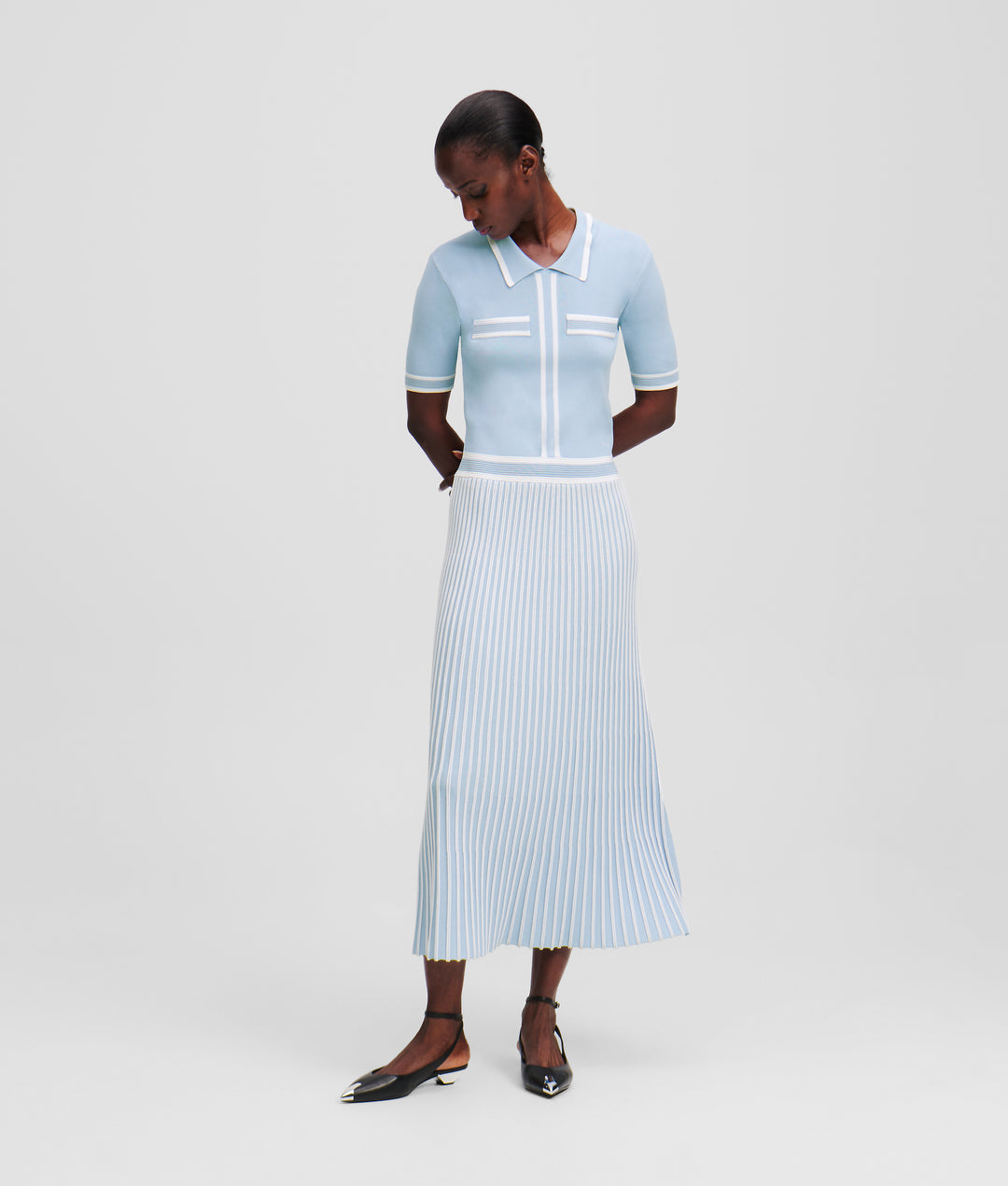 PLEATED KNIT DRESS