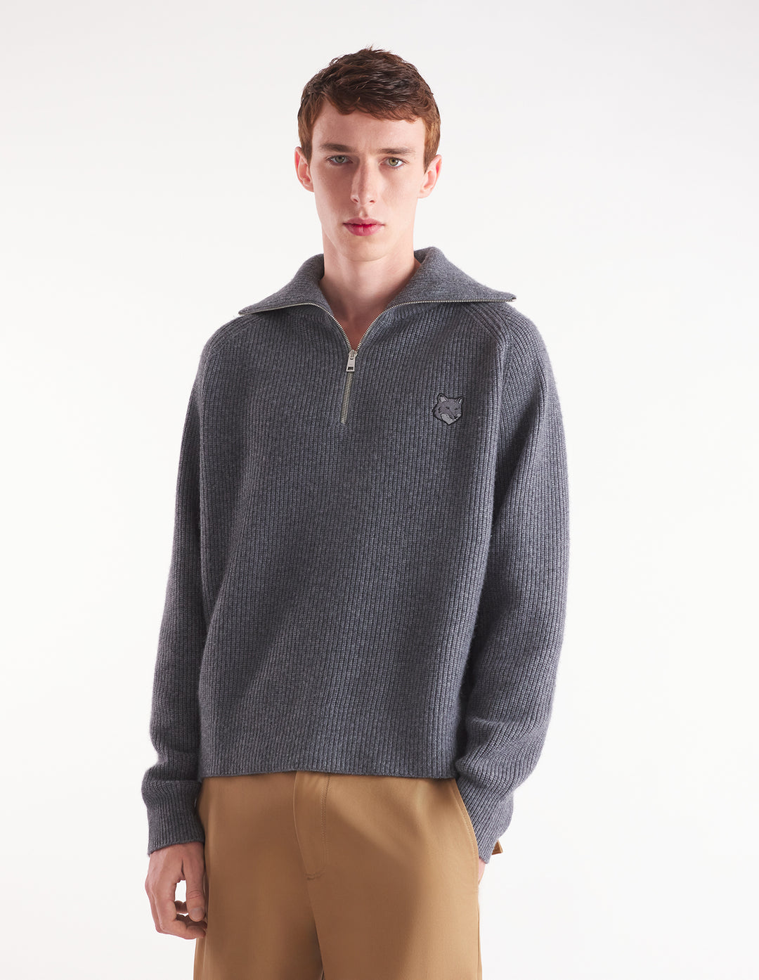 BOLD FOX HEAD PATCH HALF ZIP RIBBED JUMPER