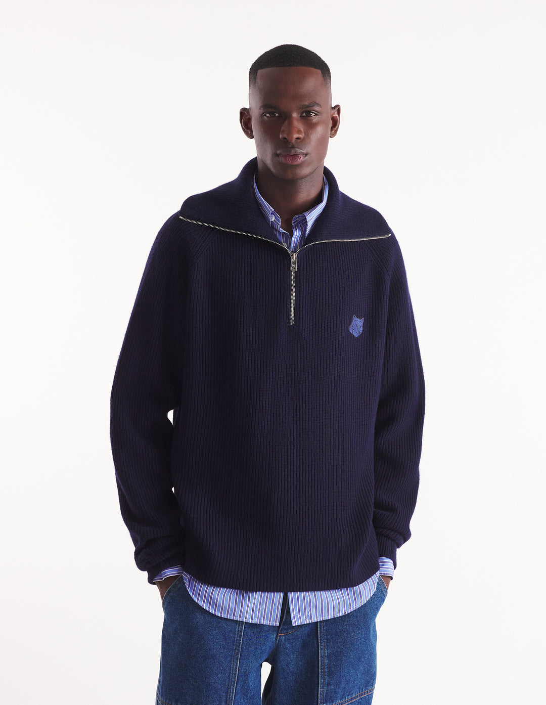 BOLD FOX HEAD PATCH HALF ZIP RIBBED JUMPER