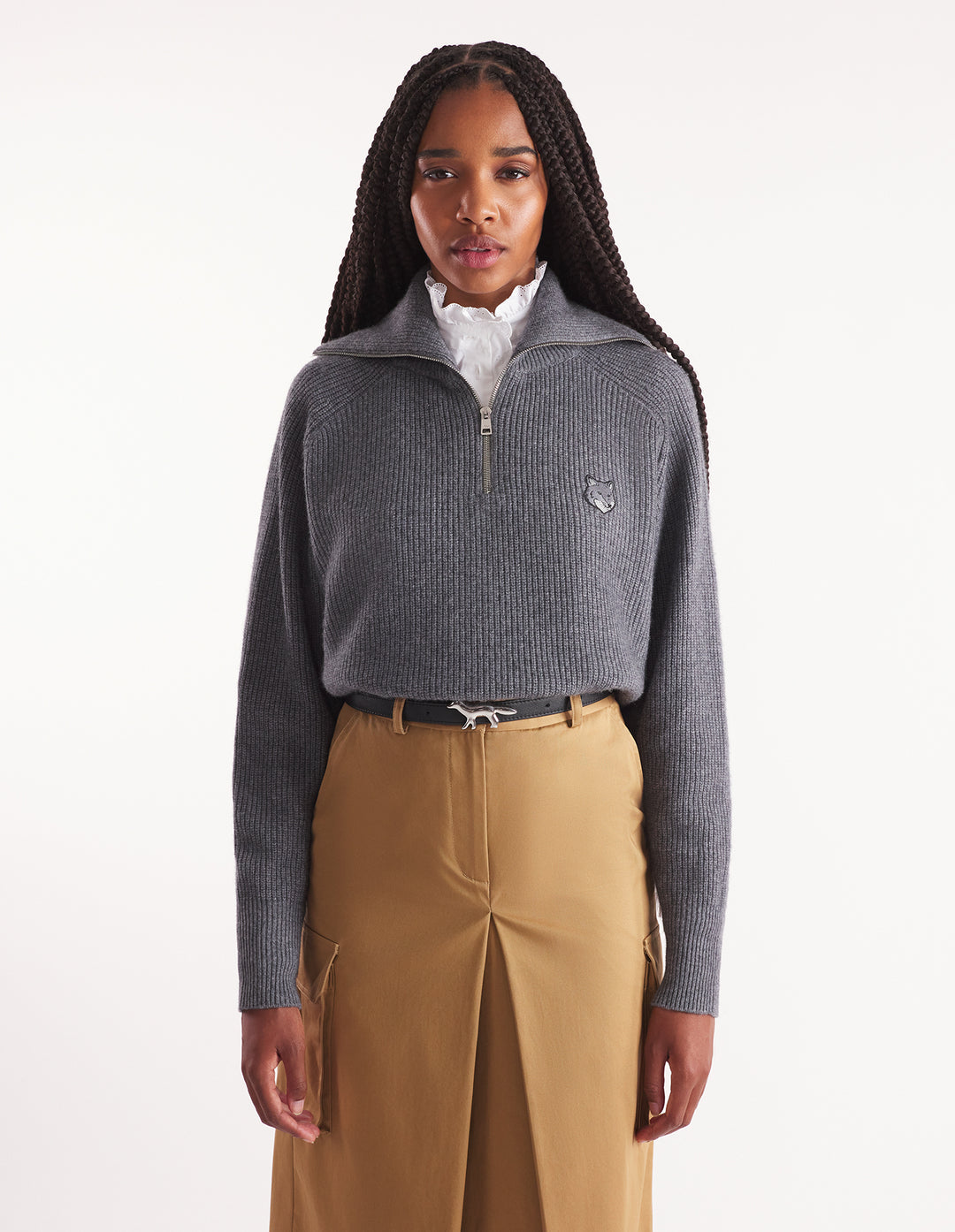 BOLD FOX HEAD PATCH HALF ZIP RIBBED JUMPER