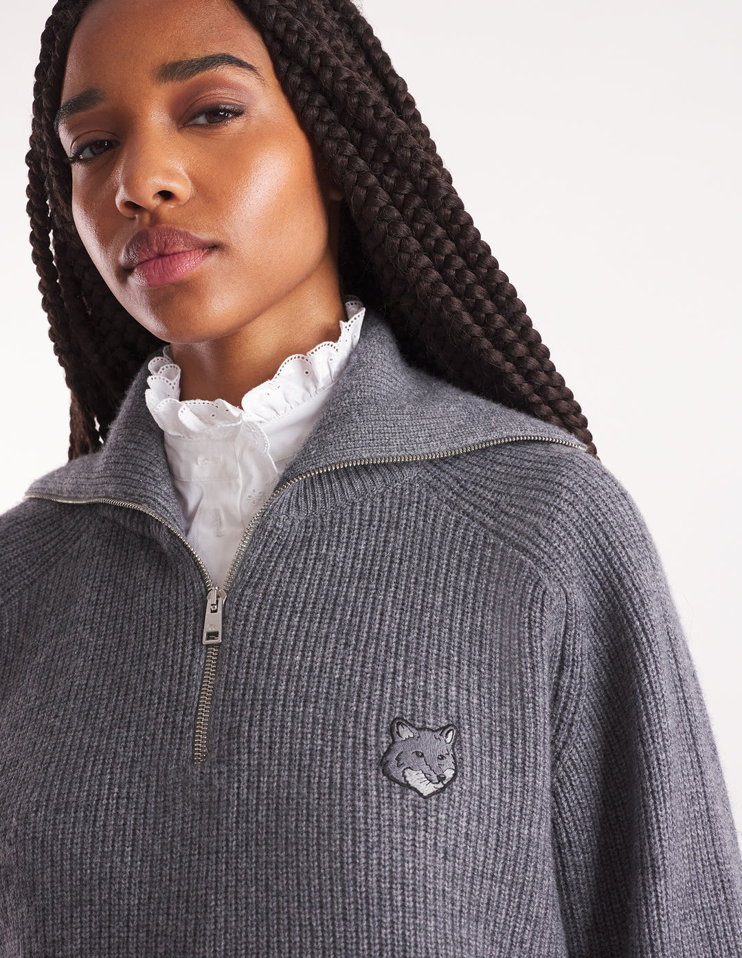 BOLD FOX HEAD PATCH HALF ZIP RIBBED JUMPER