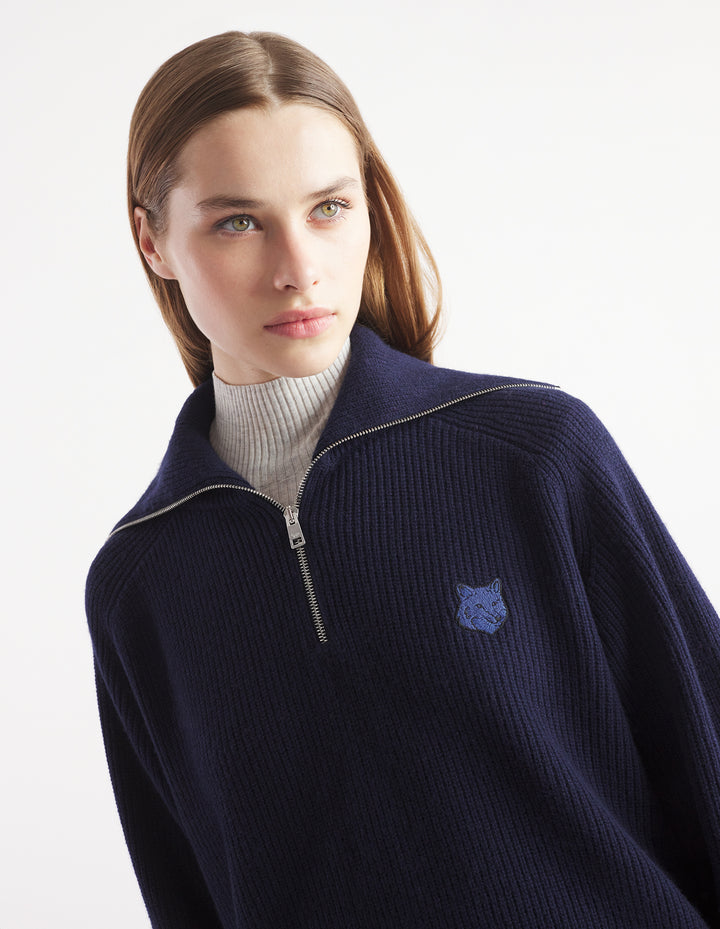 BOLD FOX HEAD PATCH HALF ZIP RIBBED JUMPER