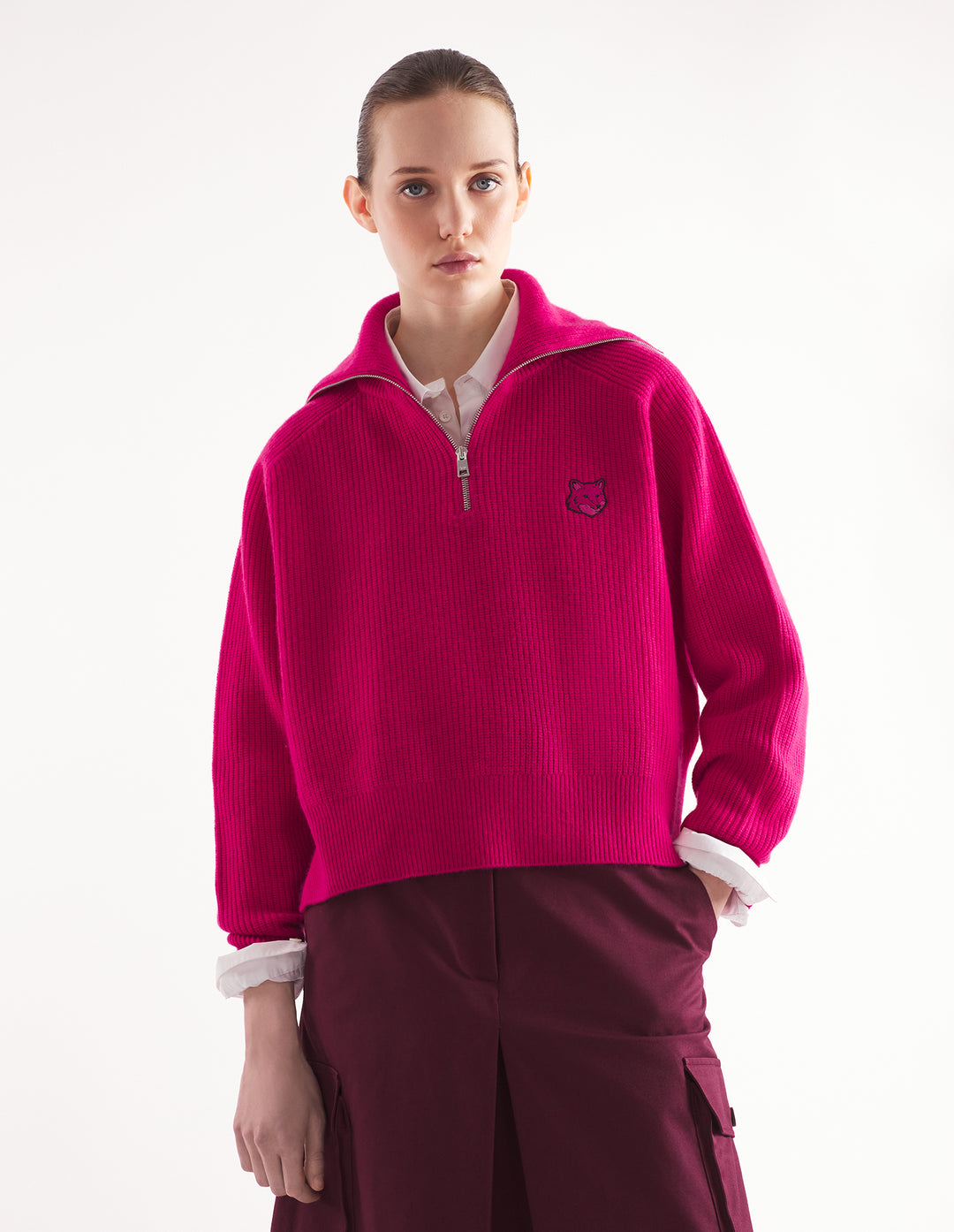 BOLD FOX HEAD PATCH HALF ZIP RIBBED JUMPER