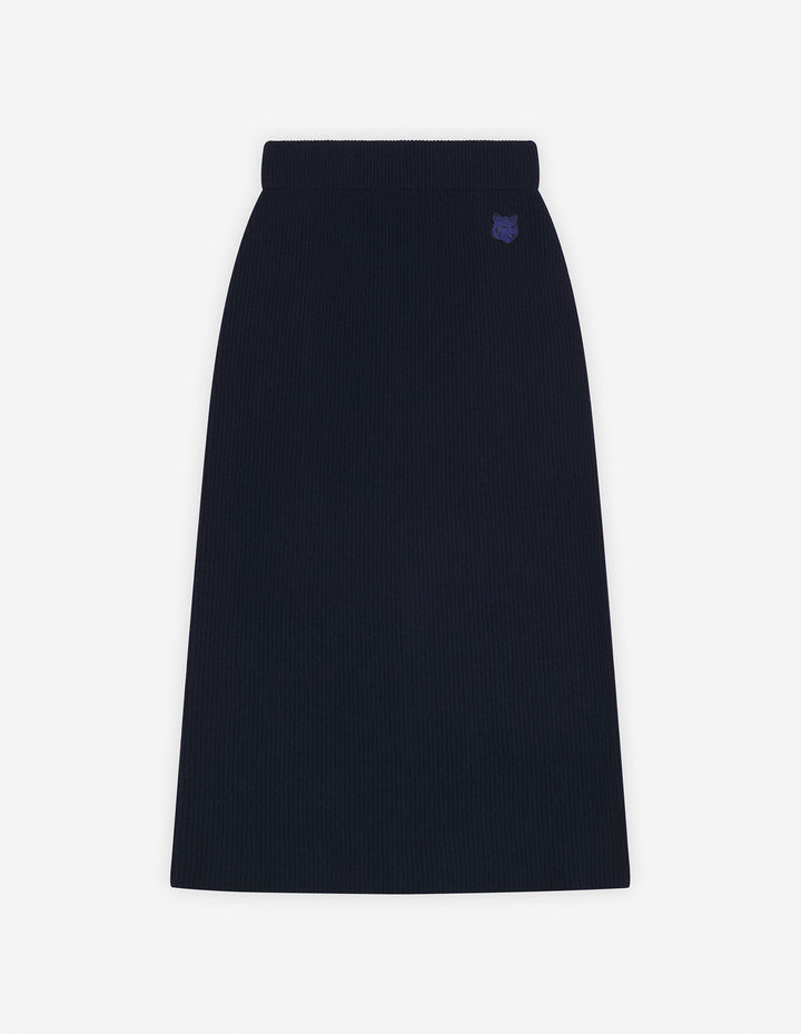 BOLD FOX HEAD PATCH LONG RIBBED SKIRT INK BLUE