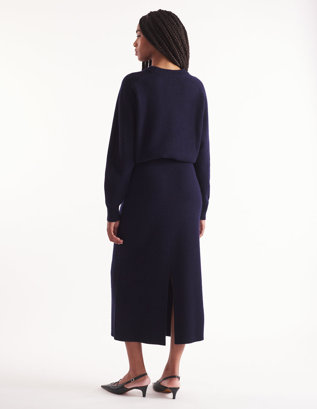 BOLD FOX HEAD PATCH LONG RIBBED SKIRT INK BLUE