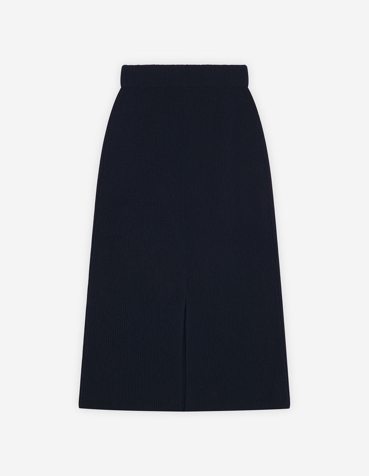 BOLD FOX HEAD PATCH LONG RIBBED SKIRT INK BLUE