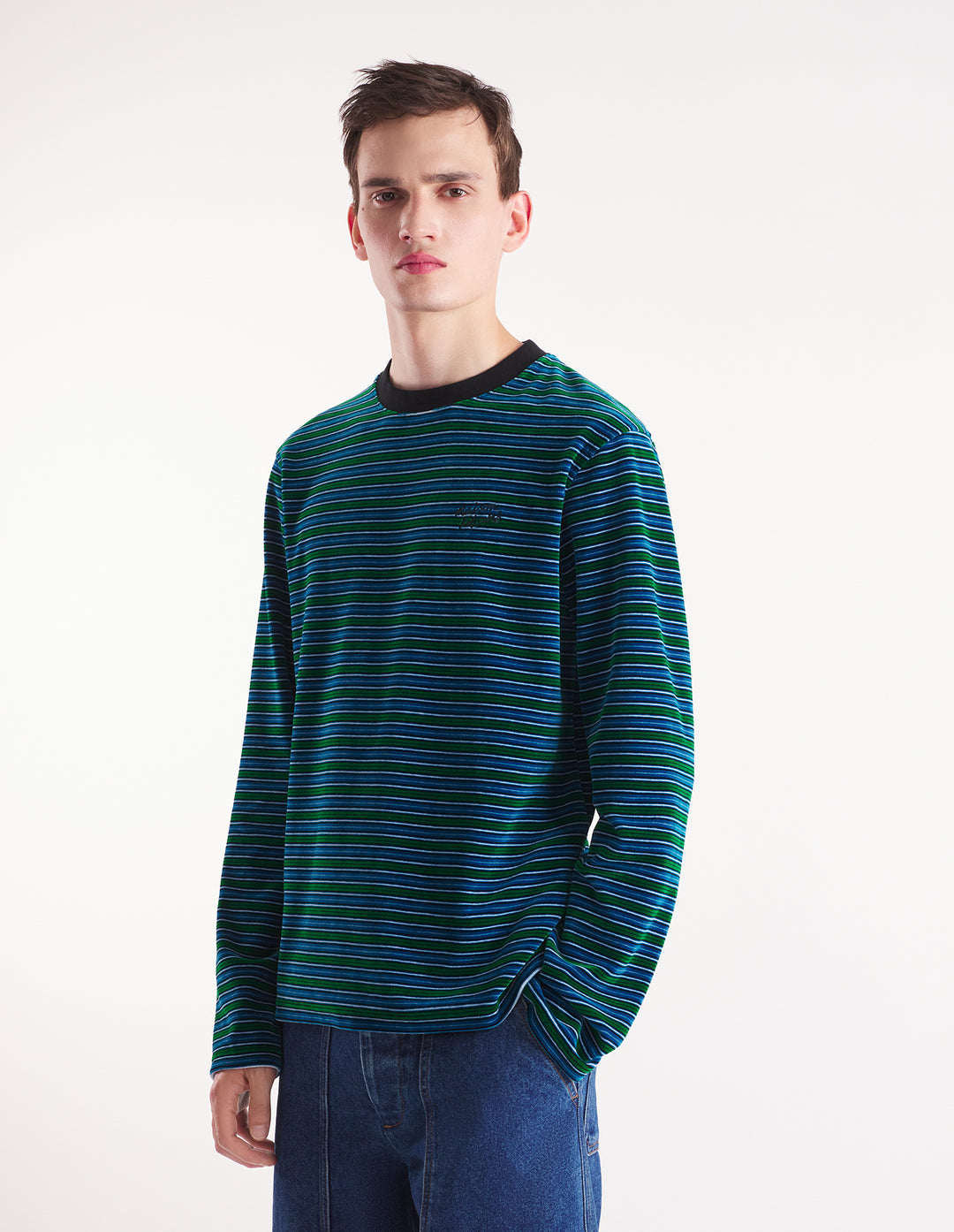 STRIPED VELVET LONG SLEEVES TEE-SHIRT