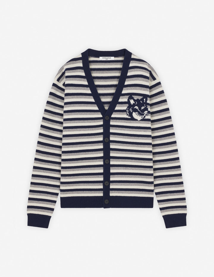 FOX HEAD INTARSIA STRIPED COMFORT CARDIGAN