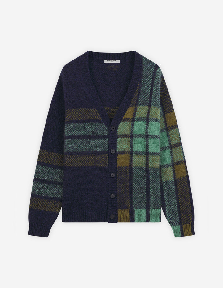 GRAPHIC CHECK INTARSIA CARDIGAN INK BLUE/EUCALYPTUS