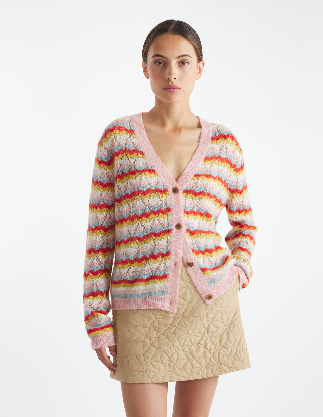 STRIPED ALPACA LACE CARDIGAN