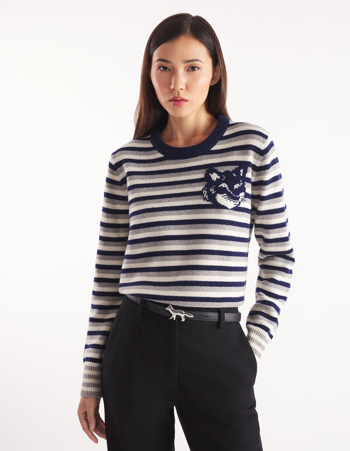 FOX HEAD INTARSIA STRIPED REGULAR JUMPER