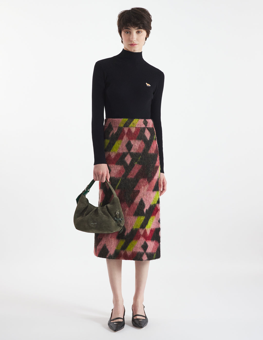 GRAPHIC MOHAIR JACQUARD LONG SKIRT