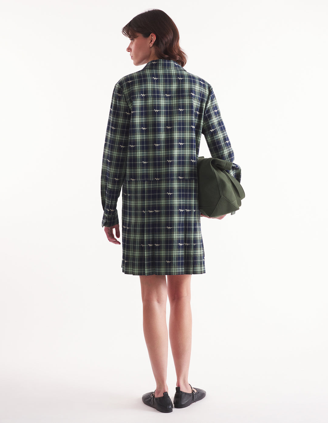 PLEATED MINI SHIRT DRESS NAVY/ASH TREE