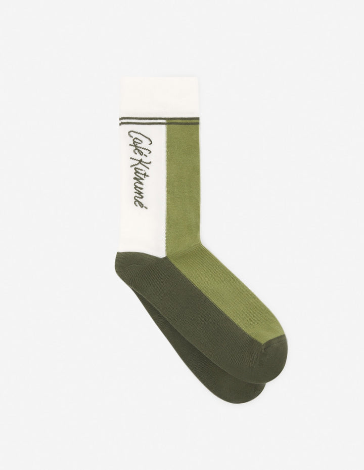 CAFÉ KITSUNÉ COLORBLOCK SOCKS VERBENA/SENCHA GREEN