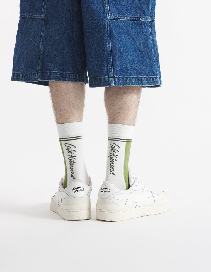 CAFÉ KITSUNÉ COLORBLOCK SOCKS VERBENA/SENCHA GREEN