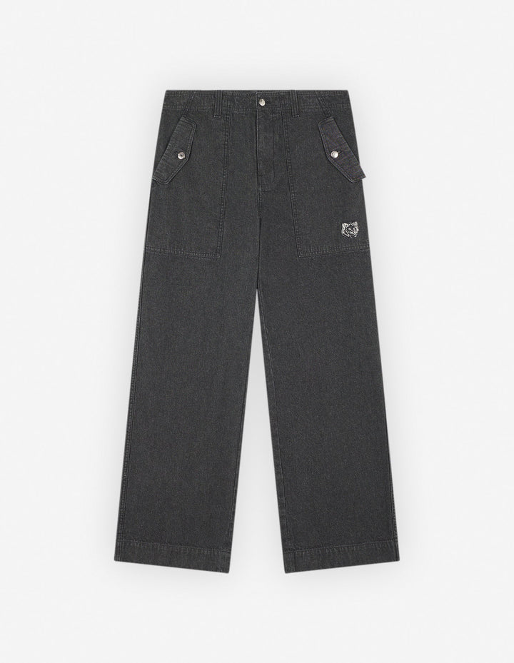 WORKWEAR PANTS IN WASHED DENIM WITH FOX HEAD PATCH