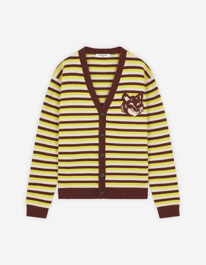 FOX HEAD INTARSIA STRIPED COMFORT CARDIGAN