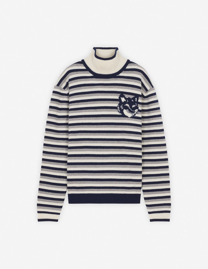 FOX HEAD INTARSIA COMFORT STRIPED HIGH NECK JUMPER