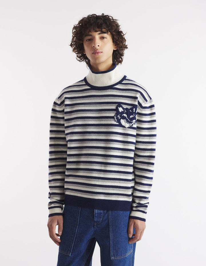 FOX HEAD INTARSIA COMFORT STRIPED HIGH NECK JUMPER