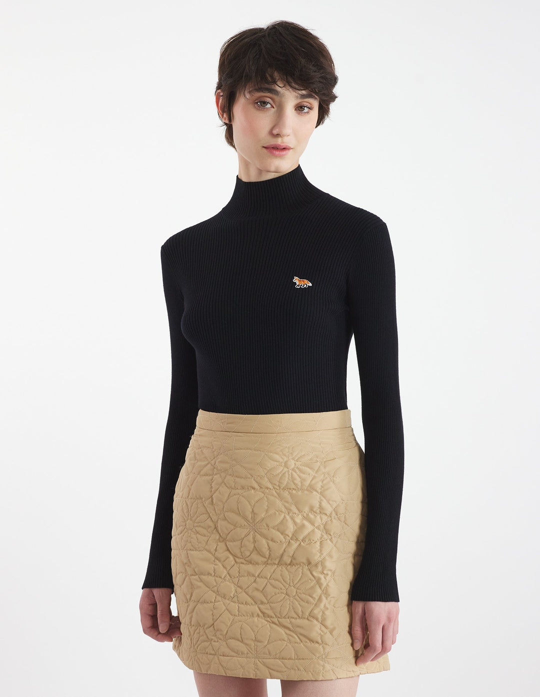 BABY FOX PATCH FINE RIBBED TURTLENECK